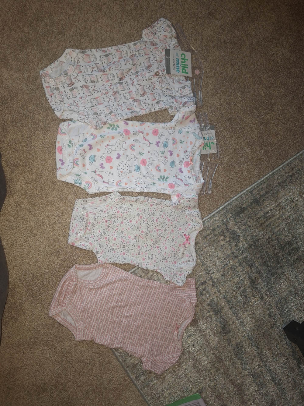 child of mine Pink Blue and White Short Sleeve Baby Onesie Set with Animal Print